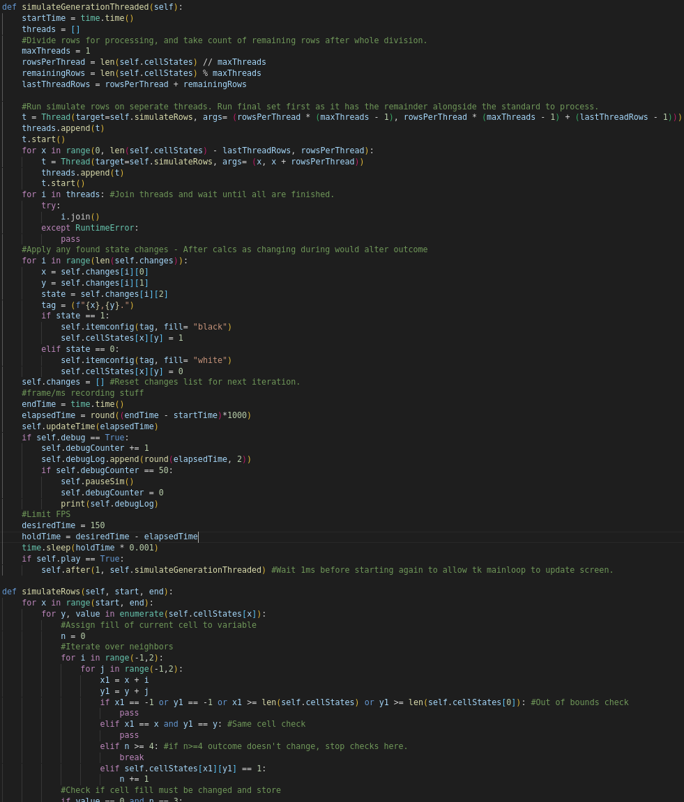Python code for calculating a generation of Game of Life with he above gui code.