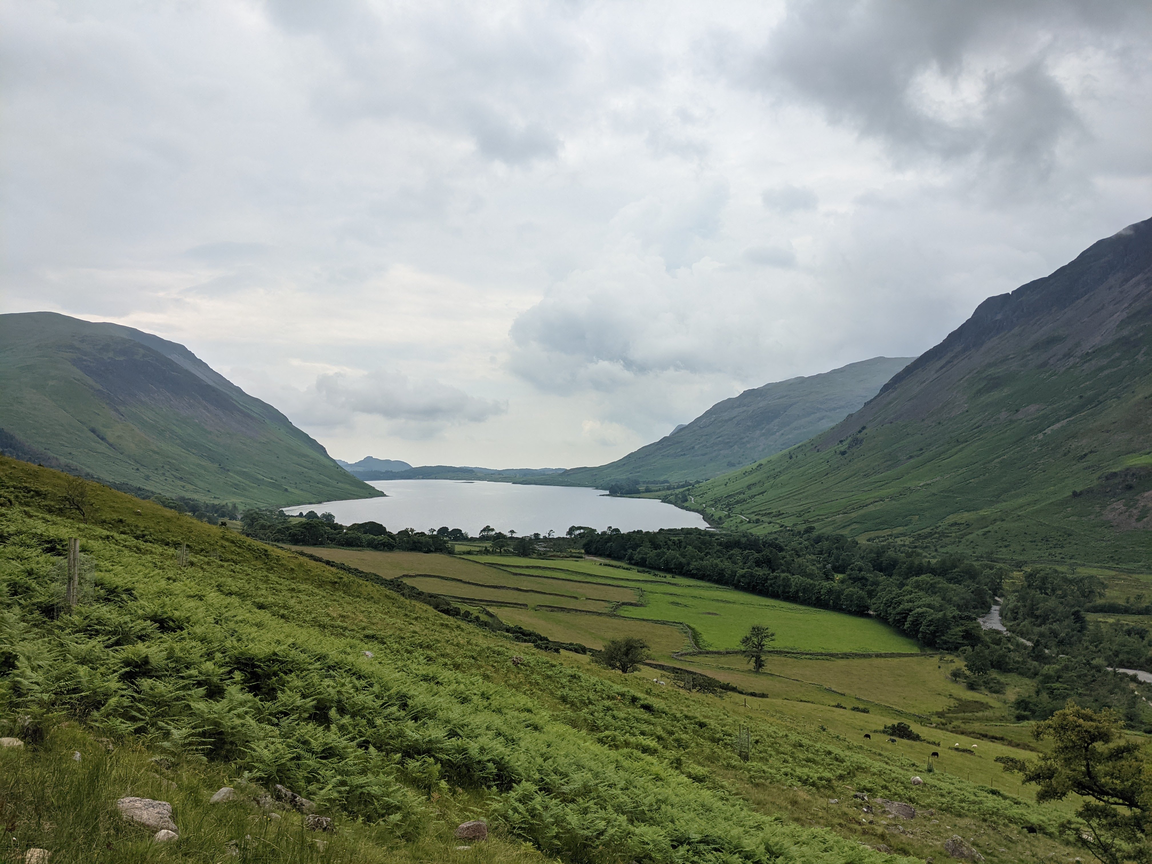 A landscape photograph of wast water, from low on the path of Scafell
